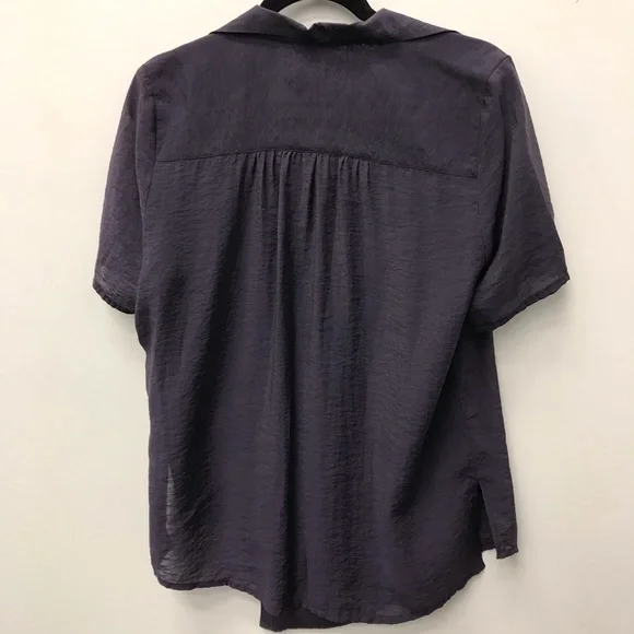 Asymmetrical Dark Purple Short Sleeve Blouse - Picture 4 of 11